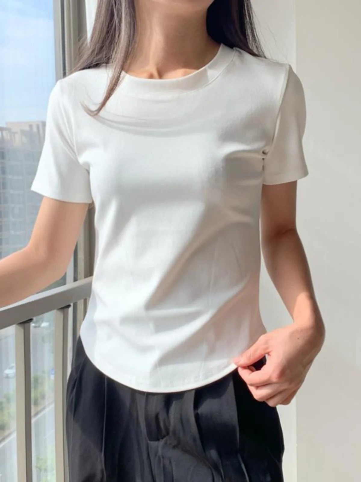 2024 новая облегающая футболка из чистого хлопка с короткими рукавами женская