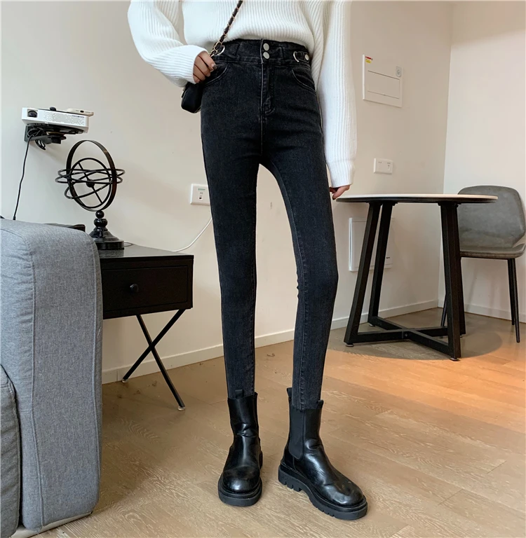 

DD2423 High-waisted black jeans women's skinny all-match nine-point tight-fitting pencil pants jeans