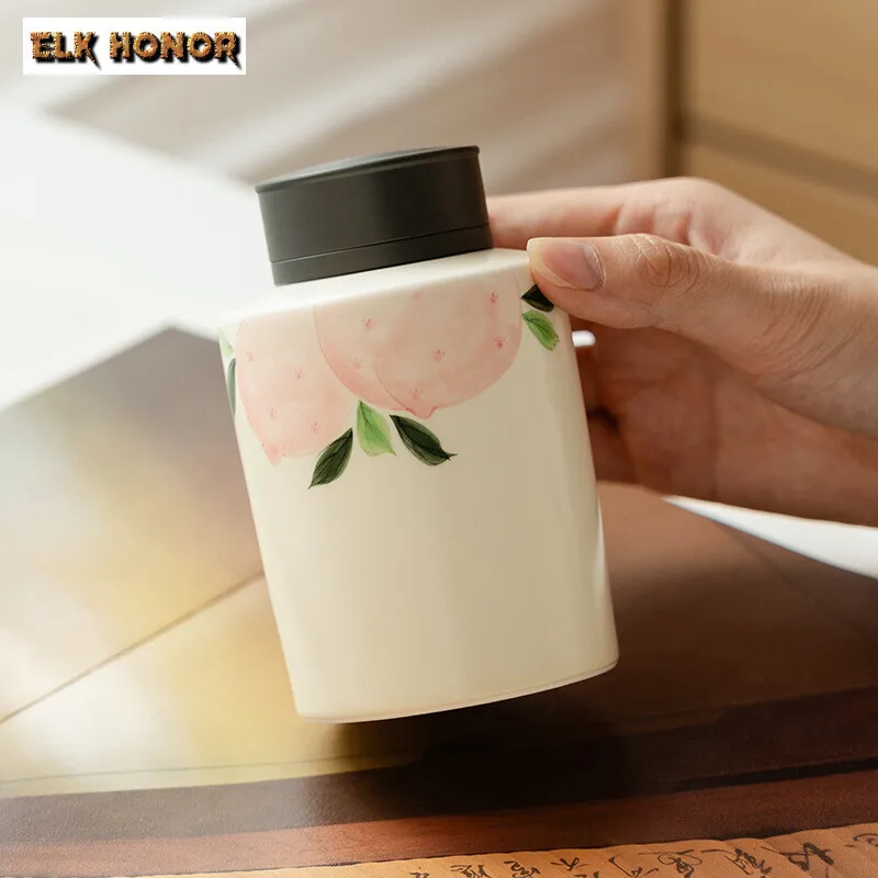 Чистый ручная роспись долговечность персиковая керамическая чайная банка