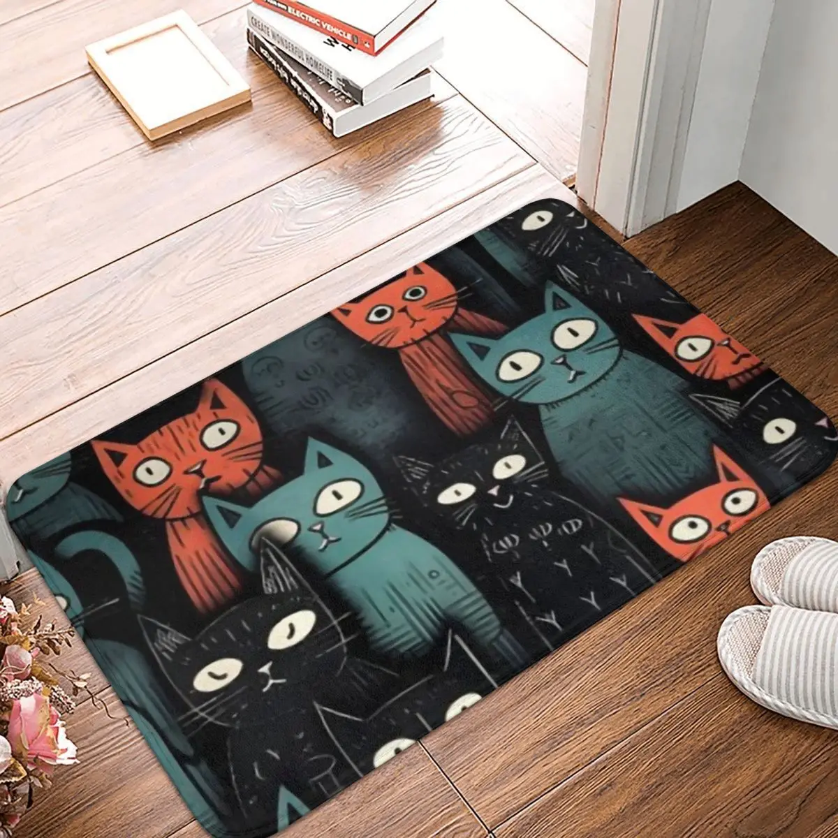 

Cats Anti-Slip Doormat Bath MatA Cut And Agile Cat Floor Carpet Entrance Door Rug Home Decorative