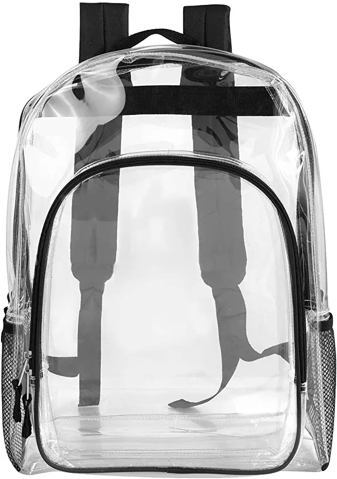 Unisex  Clear Backpack With Reinforced Straps For School, Security, and Sporting Events - Black