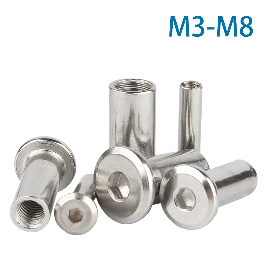 

5-20Pcs M3 M4 M5 M6 M8 304 Stainless Steel Large Flat Hex Hexagon Socket Head Rivet Connector Insert Joint Sleeve Cap Butt Nut