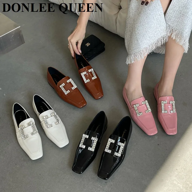 

Женские туфли на плоской подошве, модные брендовые туфли в английском стиле с квадратной пряжкой, Повседневные балетки на плоской подошве, ...