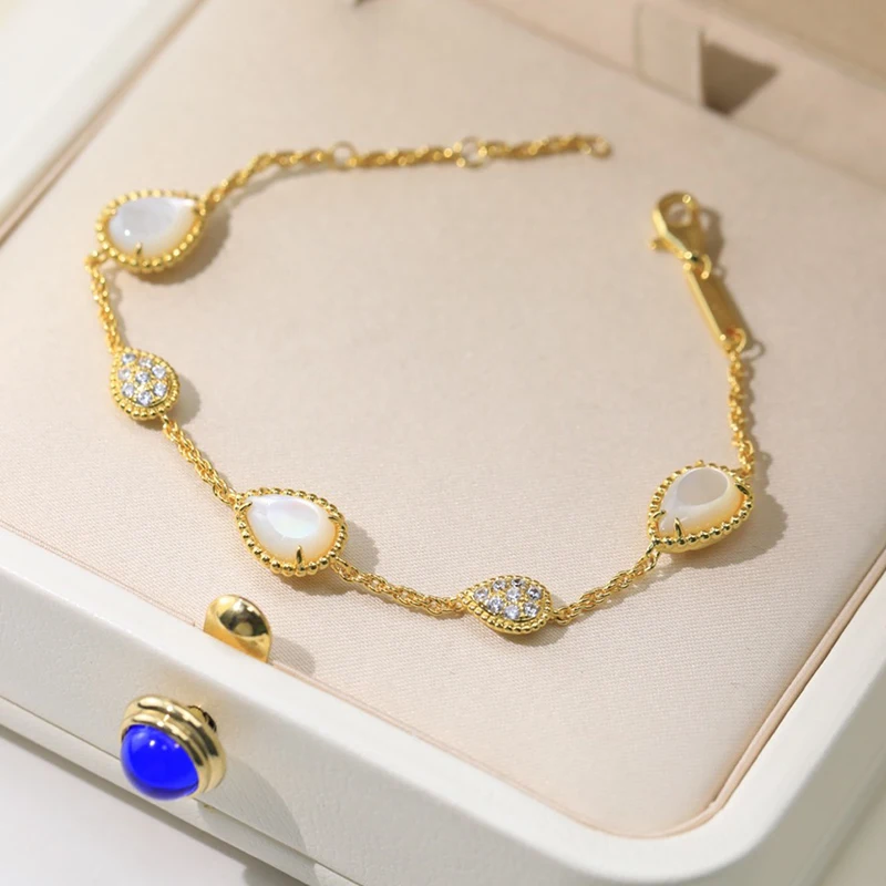 

New Brand Pure 925 Sterling Silver Jewelry For Women Water Drop Bracelet Diamond Chain Bracelet 925 Silver Party Bangle Jewelry