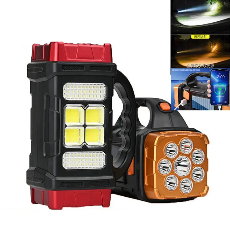 

Перезаряжаемый мощный яркий фонарь на солнечной батарее, светодиодный портативный Точечный светильник, фонарик для внешнего аккумулятора,...