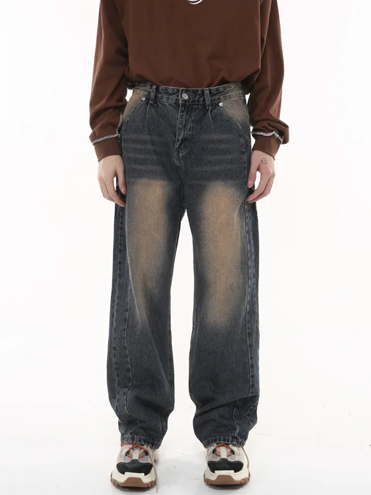 Мужские мешковатые джинсы Vintaeg Модные свободные джинсовые брюки в стиле гавани с