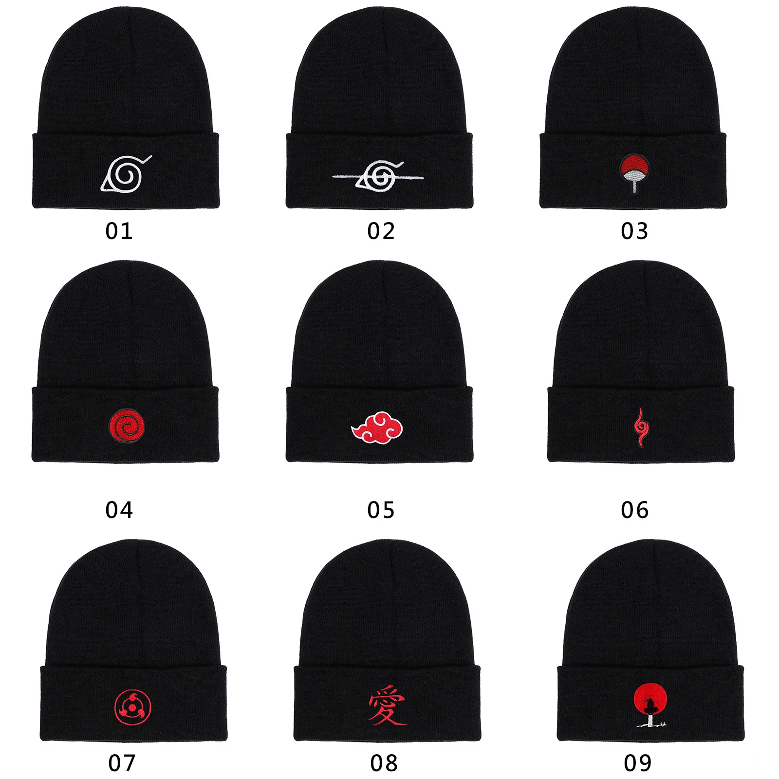 

Autumn Winter Anime Hat Akatsuki Cosplay Red Cloud Embroidery Knitted Hat Woolen Cap Keep Warm Unisex