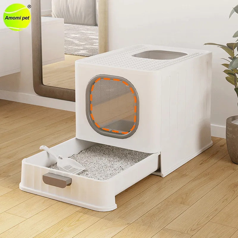 

Cat Litter Box Fully Enclosed Splash-Proof Pet Cleaning Kitten Cats Toilet Front Entry Top Exit Cats Litter Boxes