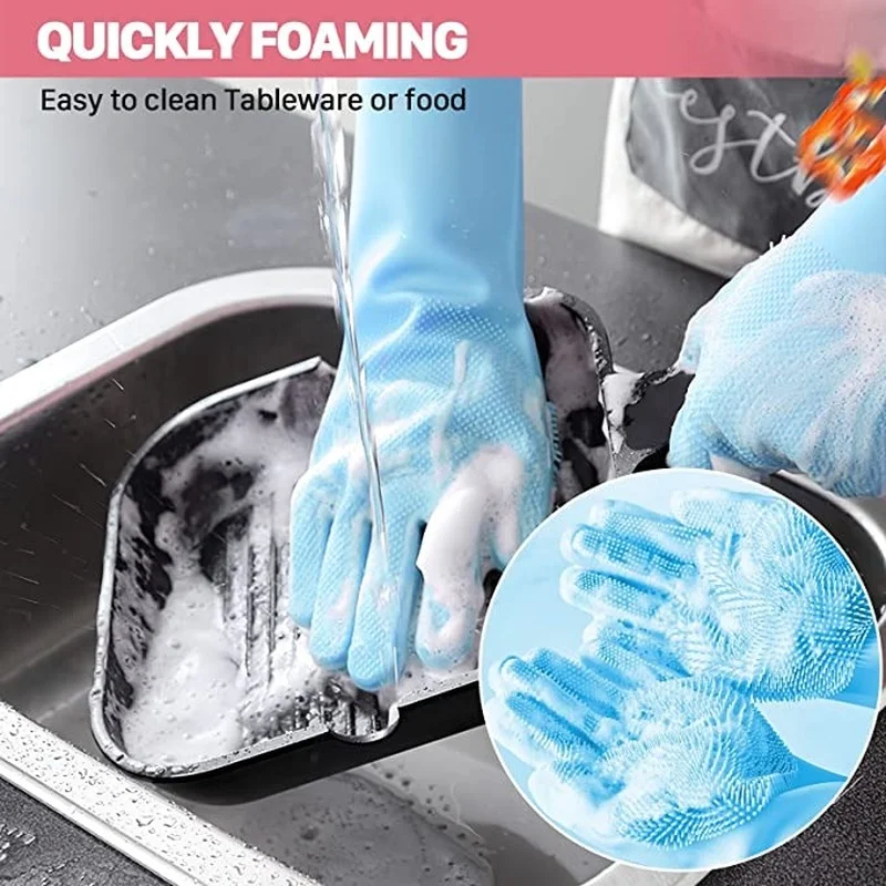 Silicone Dishwashing Gloves Kitchen Dishwashing Vegetables Household Multifunctional Cleaning Gloves Durable and Convenient