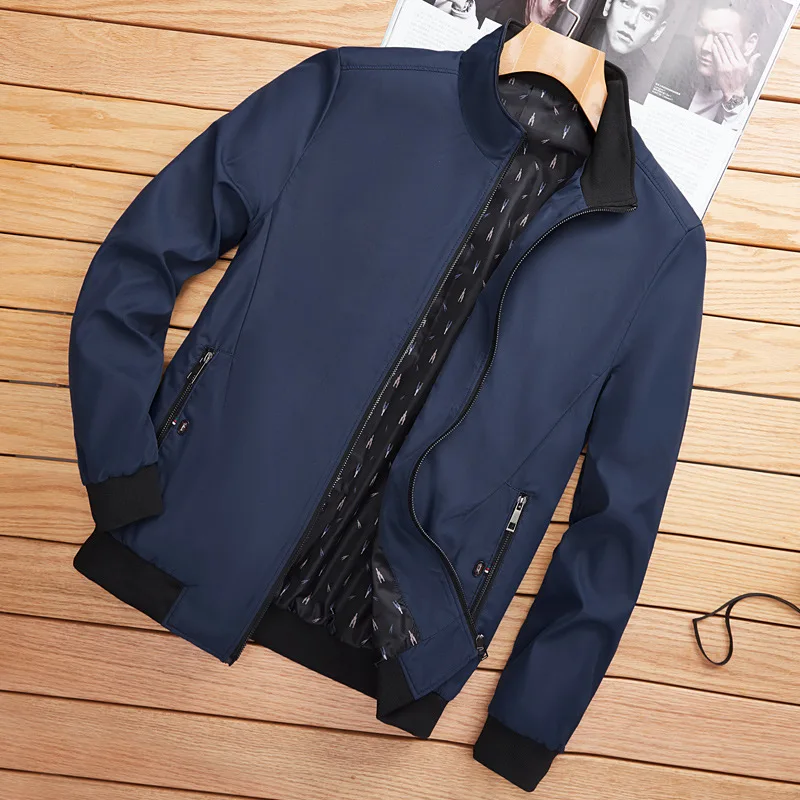 

Men stand collar spring autumn new classic solid color jacket middle-aged thin section plus size jacket casual zipper Outwear