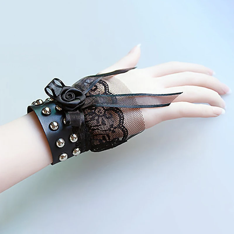 

Aldult Erotic Accessories Exotic Black Lace Bow Queen Bracelet New Gothic Punk Style Retro Style Willow Nail Rose Gloves