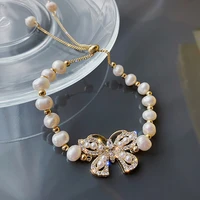 minar dainty natural baroque pearls bracelets for women freshwater pearl shiny cz zircon butterfly charm bracelet chic jewelry