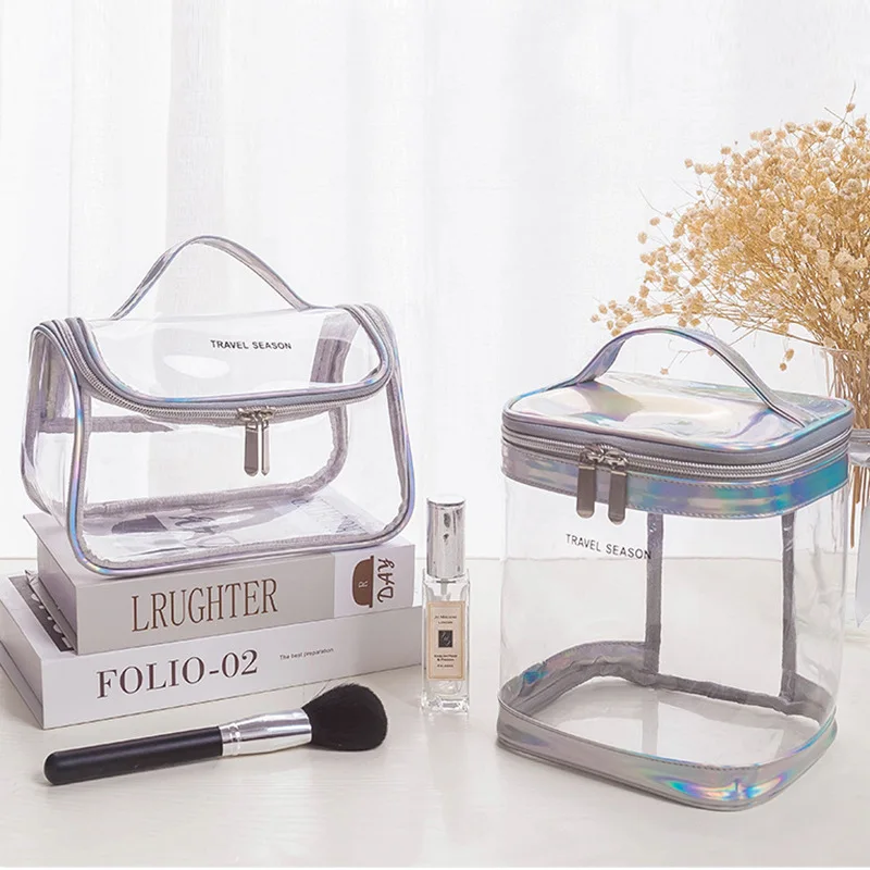 

New Arrival Transparent Laser Travel Makeup Bag Women Bags Zipper Wash Organizer Storage Beauty Make Up Waterproof Cosmetic Case