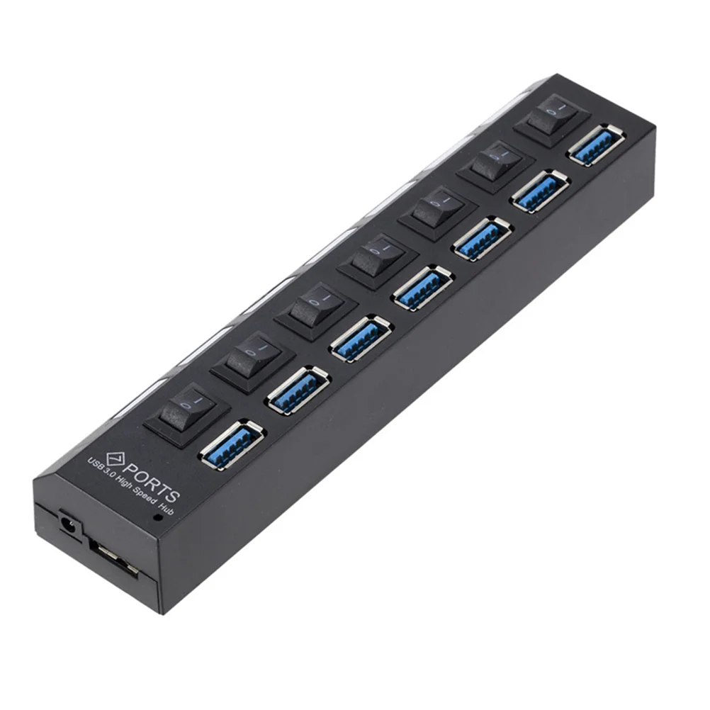 

USB 3.0 Hub 7-Port USB Hub Splitter Individual On/Off Switches High-Speed Transfer USB Hub (Plug)