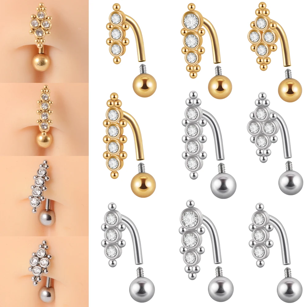 

1PC Surgical Steel Crystal Belly Button Rings Navel Ring Zircon&Bead Body Belly Piercing Jewelry for Women Beach Belly Ring