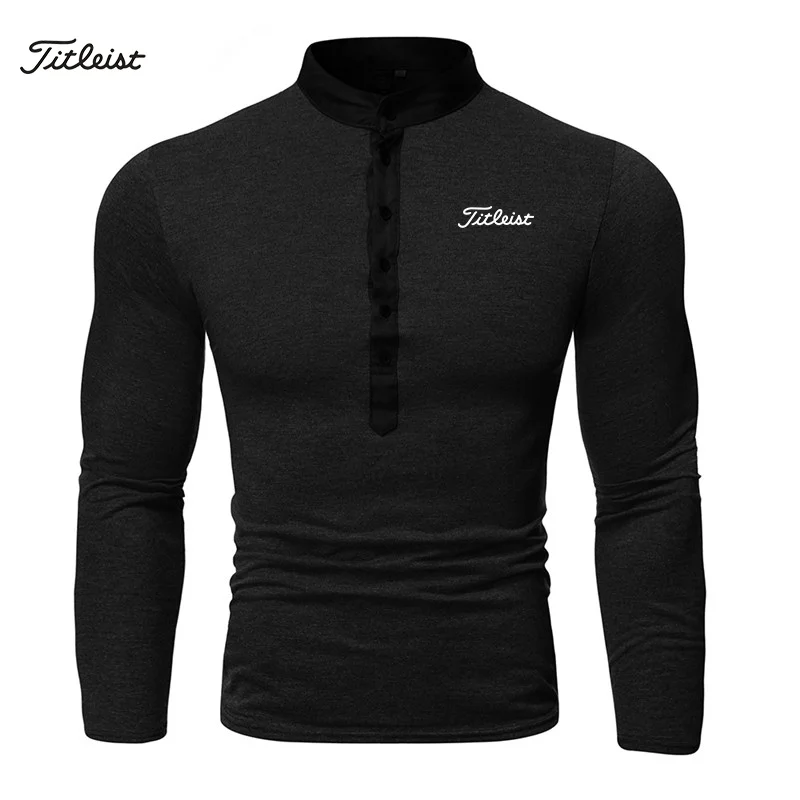 Fashion Golf Euro Size T-shirt Fake Two-piece V-neck Multi Button Long Sleeve Sport Fitness Pure Color Top