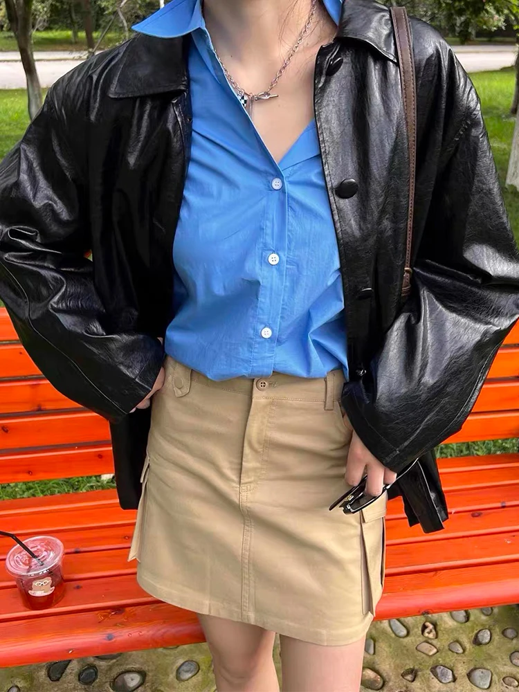 Missmarm Klein синие рубашки женские летние новый дизайн Sense свободный топ с длинными