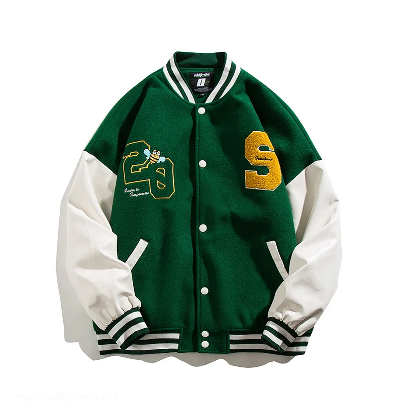 

Hip Hop Baseball Jacket Men Women Furry Bee Letters Embroidery Fashion Varsity Jackets Unisex Streewear Casual Bomber Coat 2023