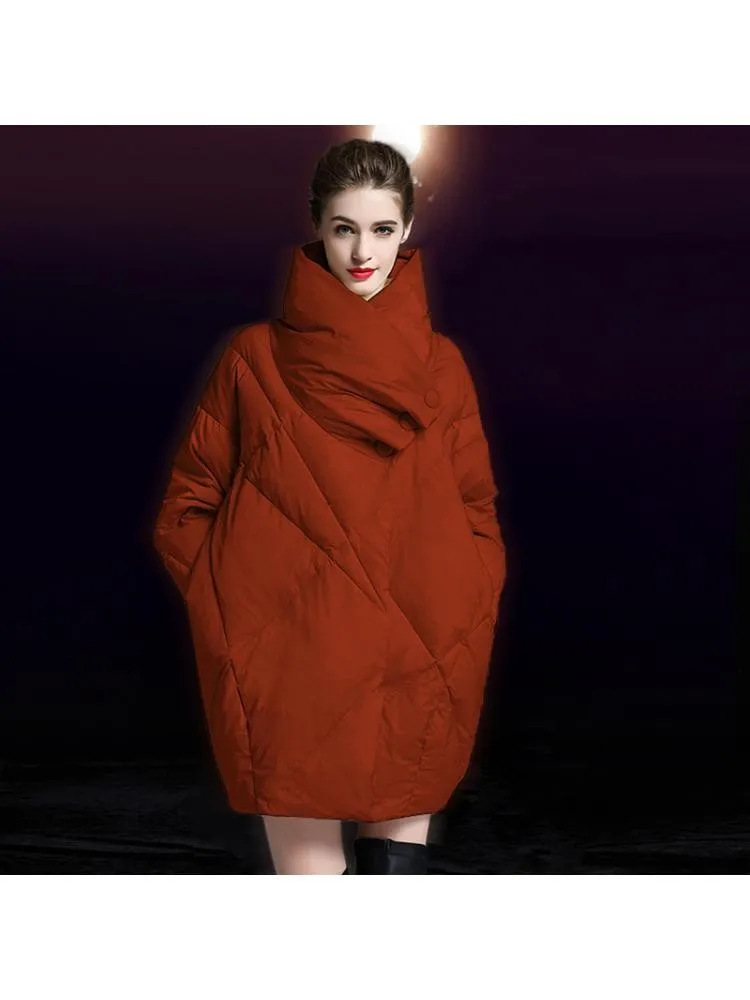 European Scarf Collar Loose Thicked Long White Duck Down Coats Women Short 2022 Winter Fashion Black Warmer Bread Cloth Jackets