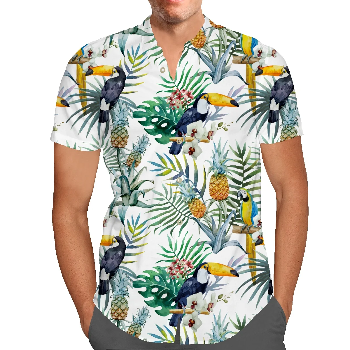 

Floral short-sleeved shirt men's slim handsome shirt summer tide brand men's printed shirt insT-shirt lapel shirt