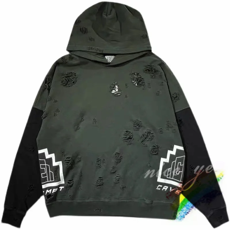 

Толстовка с отверстиями для мужчин и женщин, винтажная изношенная кофта с полынью, с капюшоном, пуловер Cav Empt, 1:1