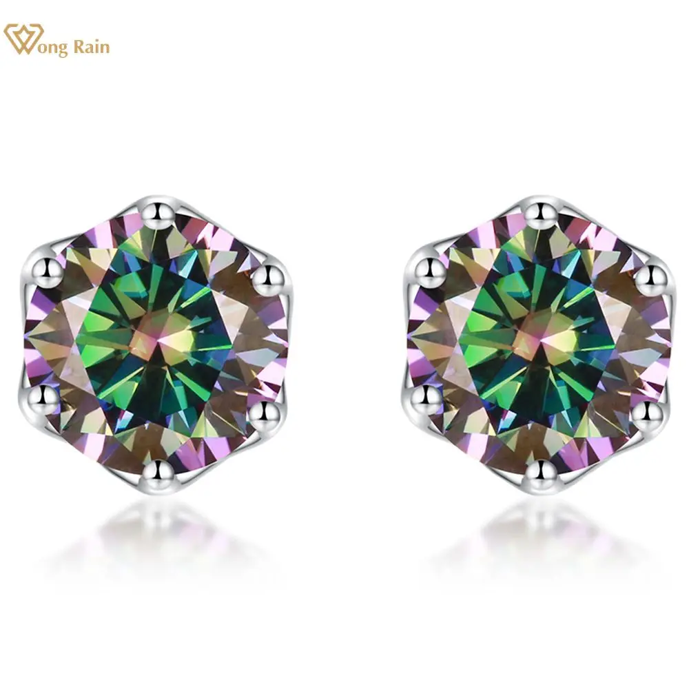 

Wong Rain 925 Sterling Silver VVS1 Rainbow Real Moissanite Diamonds Wedding Engagement Studs Earrings Fine Jewelry With GRA