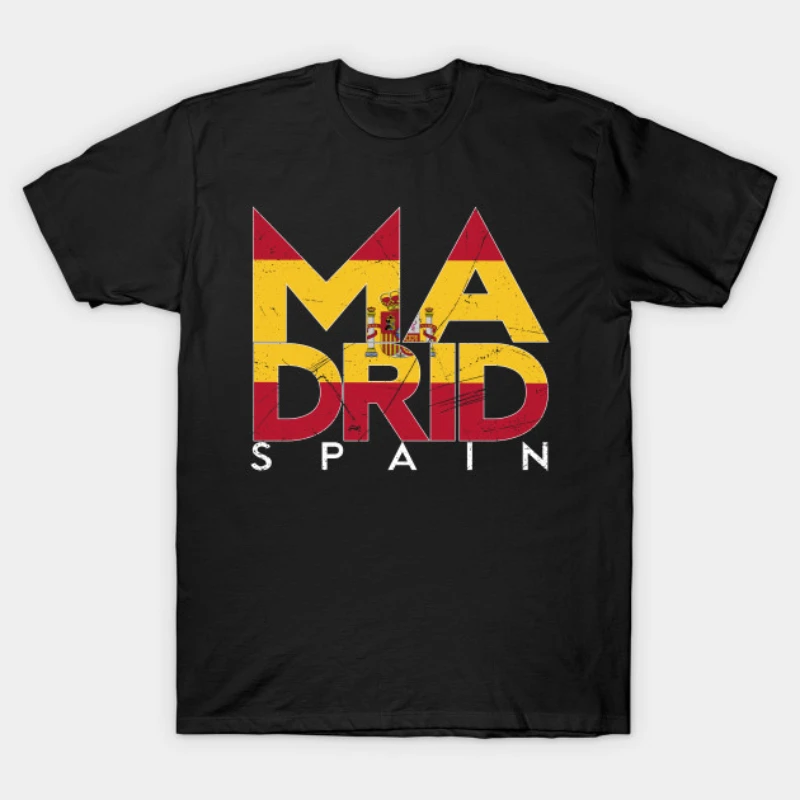 

Spanish Flag Madrid Spain Mens T Shirt. New 100% Cotton Short Sleeve O-Neck Casual T-shirts Loose Top Size S-3XL