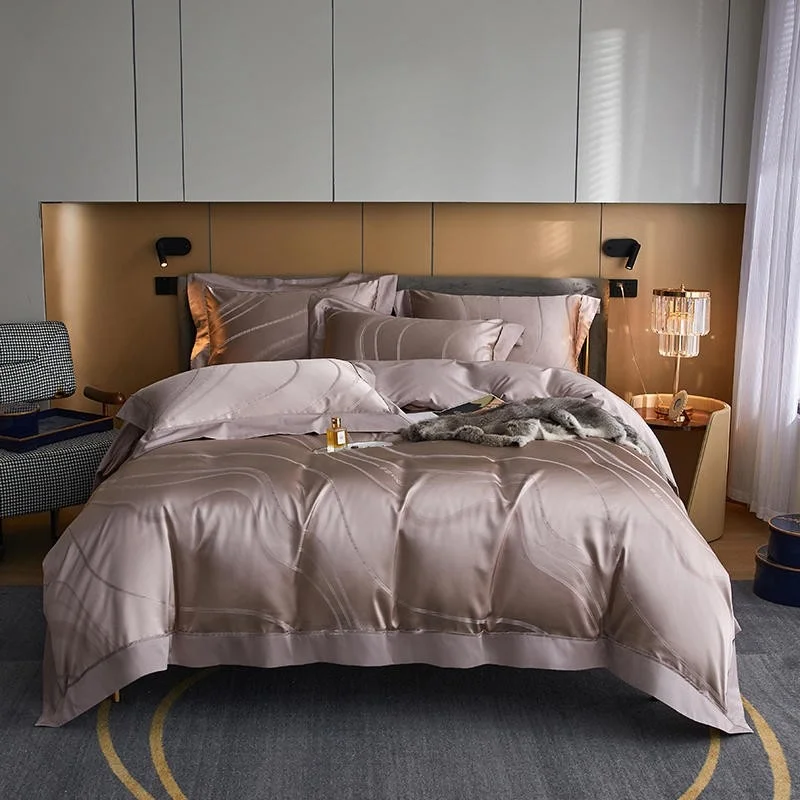 

Egyptian Cotton Silver Gray Abstract Geometric Duvet Cover Preminum Soft Satin Jacquard Bedding set Bed Sheet 2Pillowcases