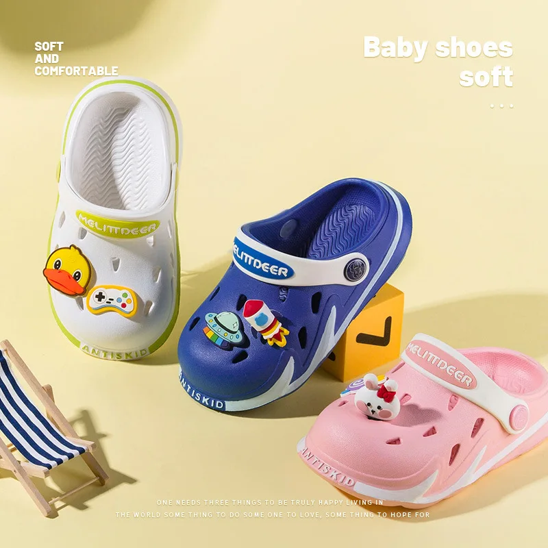 

Children Hollow Shoes 2022 Summer Non-slip Boys and Girls Fashion with Cartoon Animals Cute Slippers Kids Soft Flat Outdoor