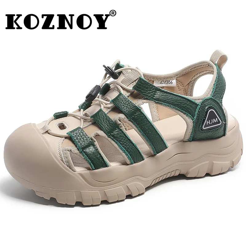

Koznoy 3.5cm New Soft Soled Genuine Leather Round Toe Sandals Contoured Lightweiget Loafer Ladies Summer Cozy Comfortable Shoes