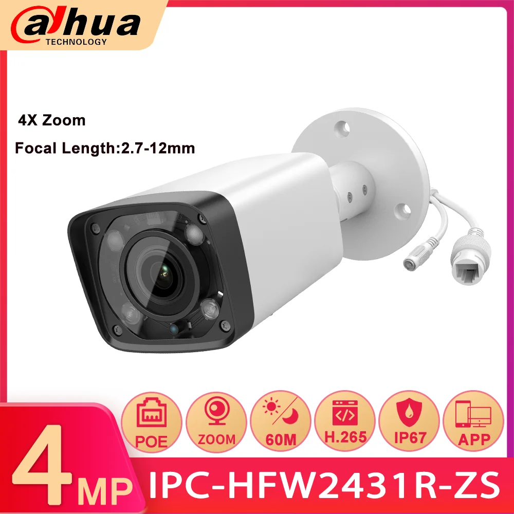 

Dahua 4MP IPC-HFW2431R-ZS Night Camera 60m IR 2.7~12mm VF Lens Zoom Bullet IP Camera POE IP Camera CCTV Replace HFW4431R-Z