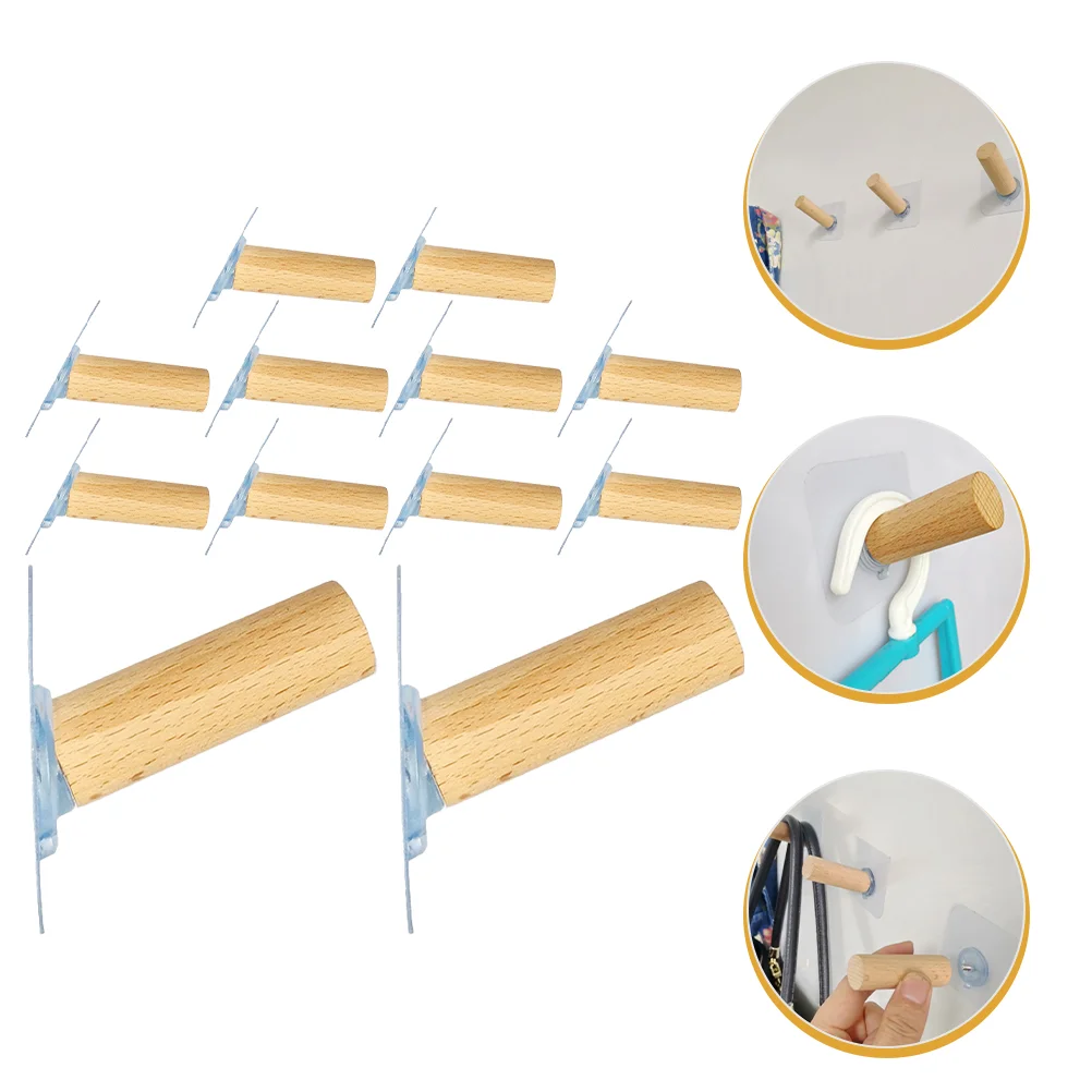 

12pcs Wall Hook Adhesive Clothes Hook Beech 5cm No Punching Wall Storage Hook