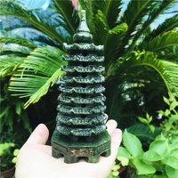 28cm natural green jade pagoda point carved stone wenchang tower energy chakra crystal healing gemstone