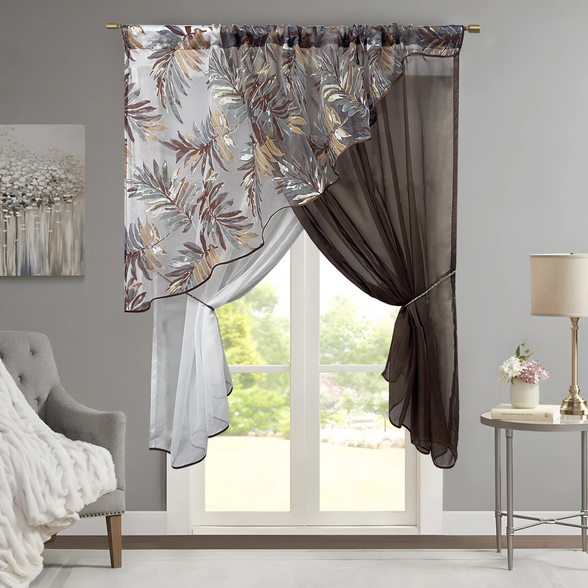 1 шт. прозрачная занавеска с коричневыми листьями для гостиной прихожей крыльца