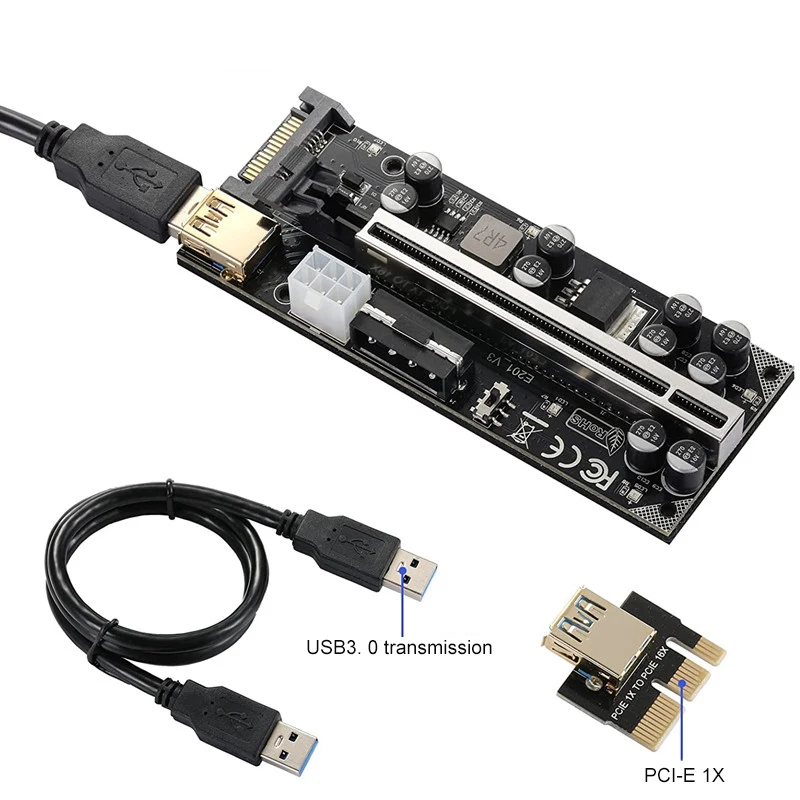 

Переходная карта VER009S PRO PCI-E, Райзер VER018 PRO PCI Express, 1X до 16X, 6-контактный адаптер GPU Mining USB 3,0 PCIE Райзер для видеокарты