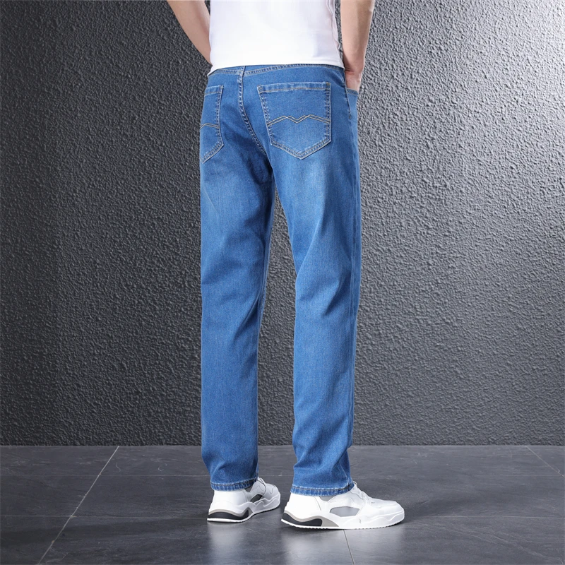 New High-End Jeans Men's Youth Trend Loose Fashion Men's Fashion Versatile Straight Pants Stretch Embroidered Denim Trousers