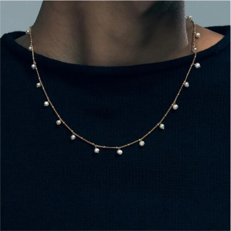 

Fashion 14K Gold Wrapped Pearl Necklace Chain Male Female Same Paragraph Couple Lovers Clavicle Jewelry Party Bridesmaid Gifts