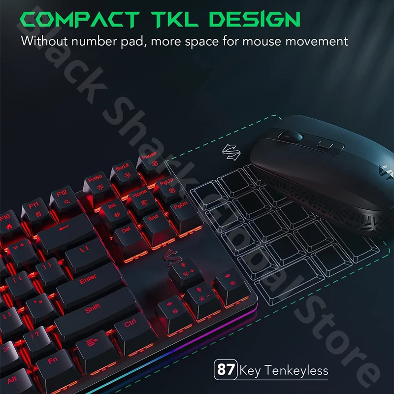 Игровая клавиатура Black Shark BS-K1 RGB подсветка 87 клавиш механический TKL дизайн синий