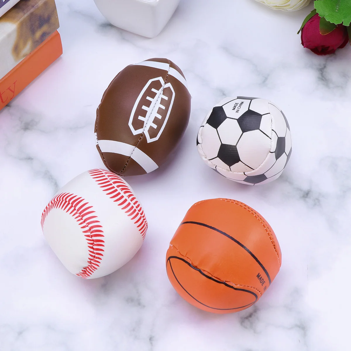 

4 Pcs Sport Balls Small Soft PVC Baseball Soccer Ball Rugby Basketball Funny Toys Playthings Gift for Kids Boys