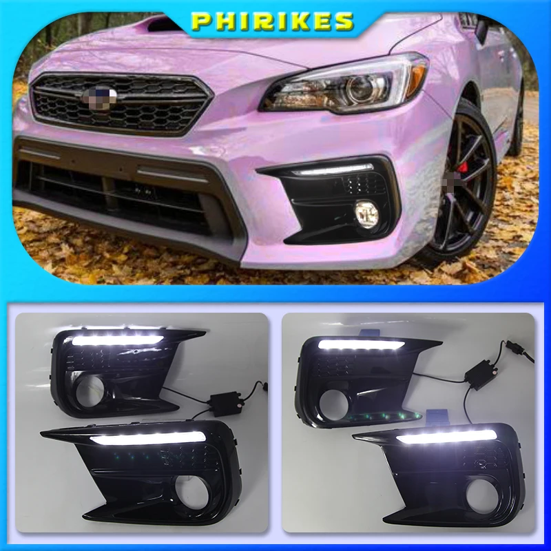 

For Subaru WRX STI 18-20 Limited Switchback White LED DRL Daytime Running Light + Amber Dynamic Led Turn Signal Bezels Fog Lamp