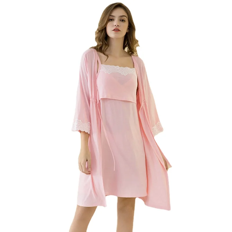 2pcs/Set Pregnancy Pajamas Sleepwear Nursing Pregnant Woman Sling Breastfeeding Nightgown Maternity Labor Dress+Robe Childbirth enlarge