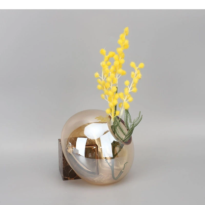 Коричневая стеклянная ваза с мраморной основой цветочные горшки украшение стола