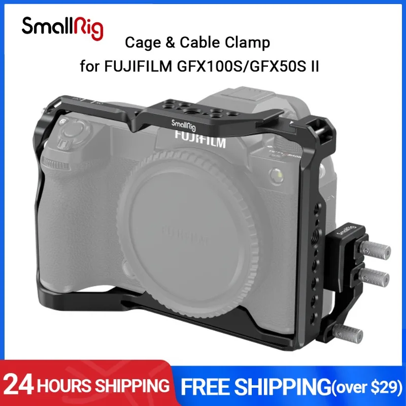 

SmallRig Cage & Cable Clamp for FUJIFILM GFX100S/GFX50S II with 1/4"-20 Threaded Holes Cold Shoe Attach Microphone Light 3715