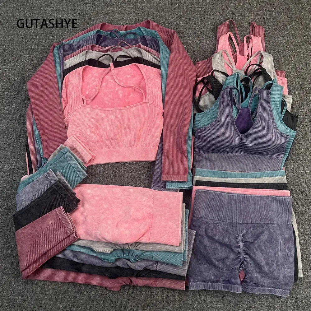 

2023 Ribbed Yoga Set Top Women Gym Shorts Sports Set Seamless Bra Sporty Leggings Outfit Suit Fitness Workout Clothes Yoga Wear