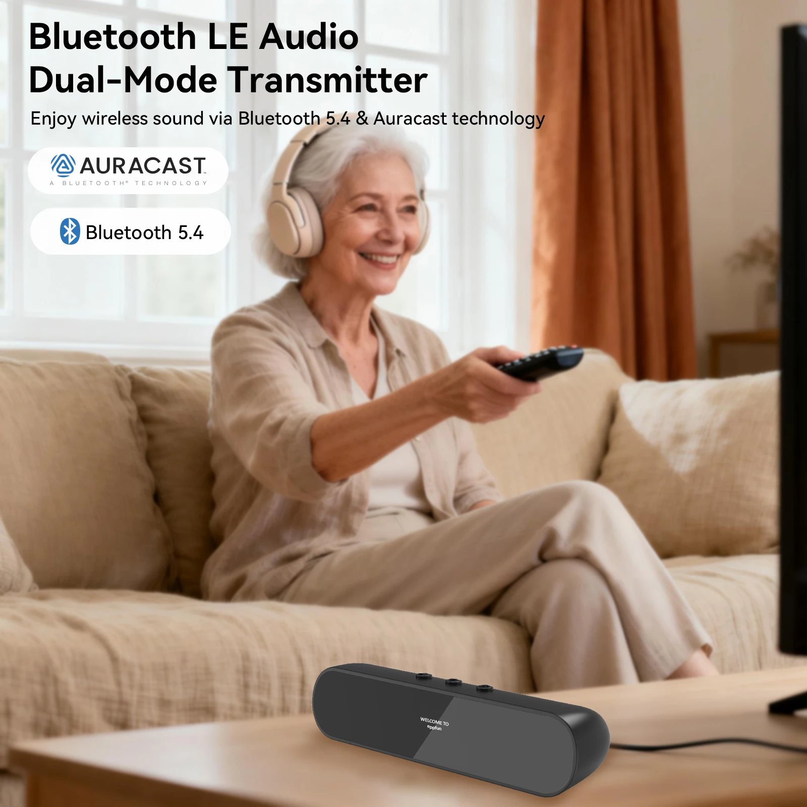 Фото QCC3086 Bluetooth 5.4 Аудиопередатчик aptX Adaptive LC3 Auracast Dual Classic Bluetooth OLED с дальностью действия 20 м, AUX, оптический, USB-C №2