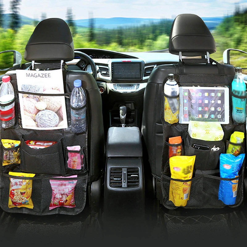 

Car Backseat Organizer Kick Mats Backseat Storage Bag with Clear Screen Tablet Holder Storage Pockets Seat Back Protectors