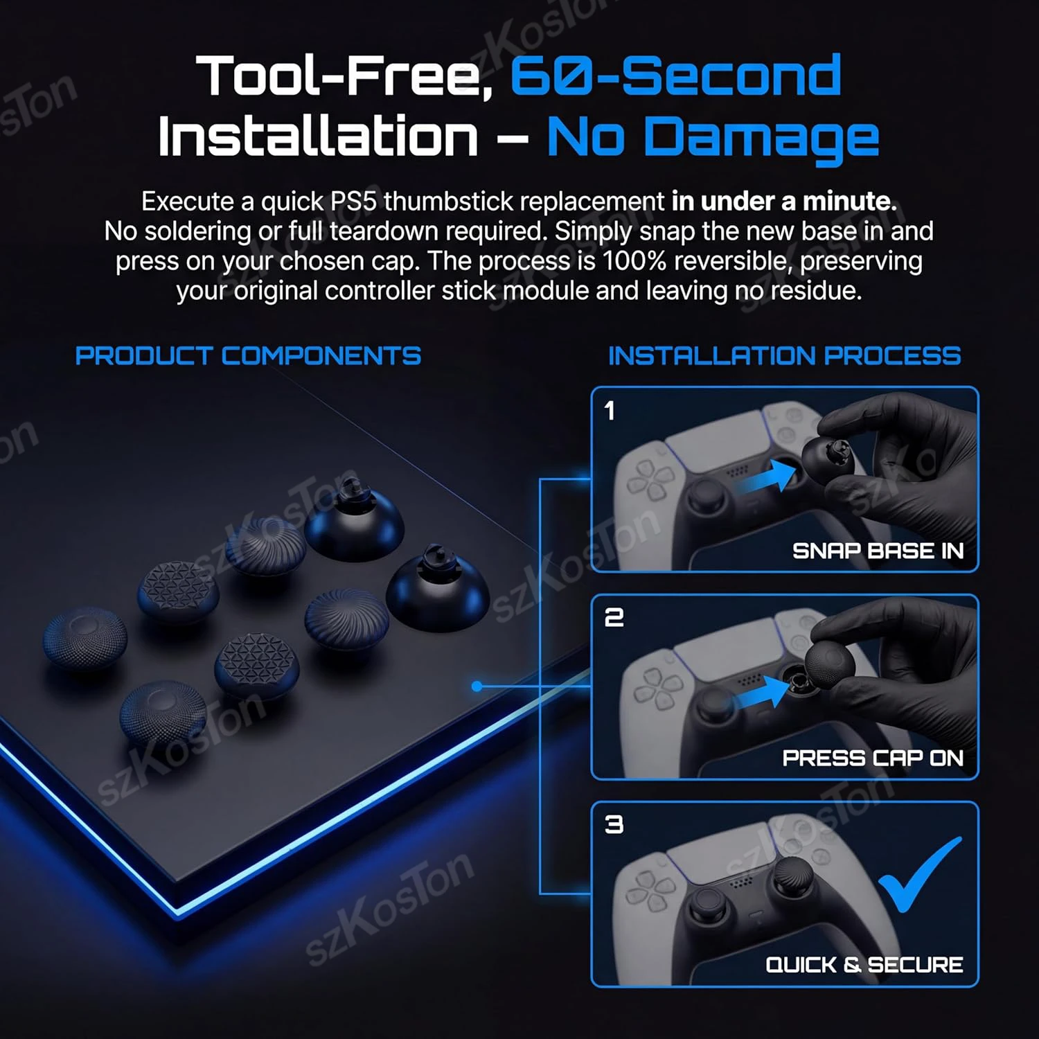 Сменные накладки на стики для контроллеров PS5, PS4, Switch Pro, Xbox Series SX, набор для ремонта аналоговых джойстиков и кнопок (art.: 3920db42b5d2a) - 3920db42b5d2a