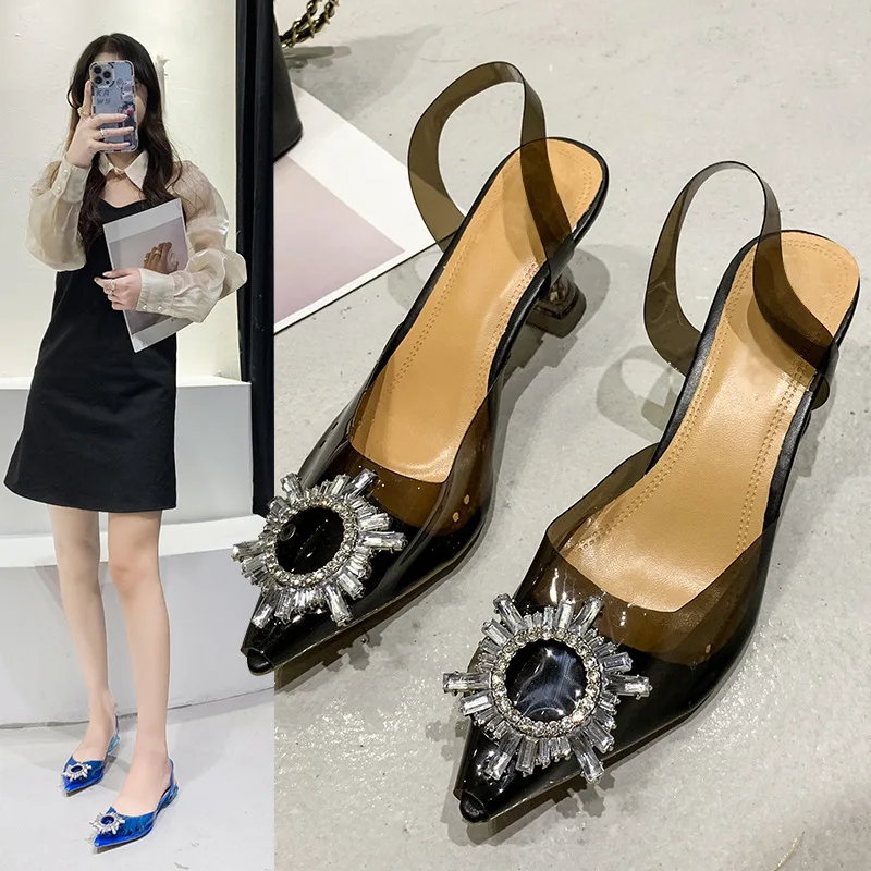 New Rhinestone Pumps Women Transparent High Heels Sexy Pointed Toe Fashion Party Wedding Shoes Ladies Sandalias De Las Mujeres
