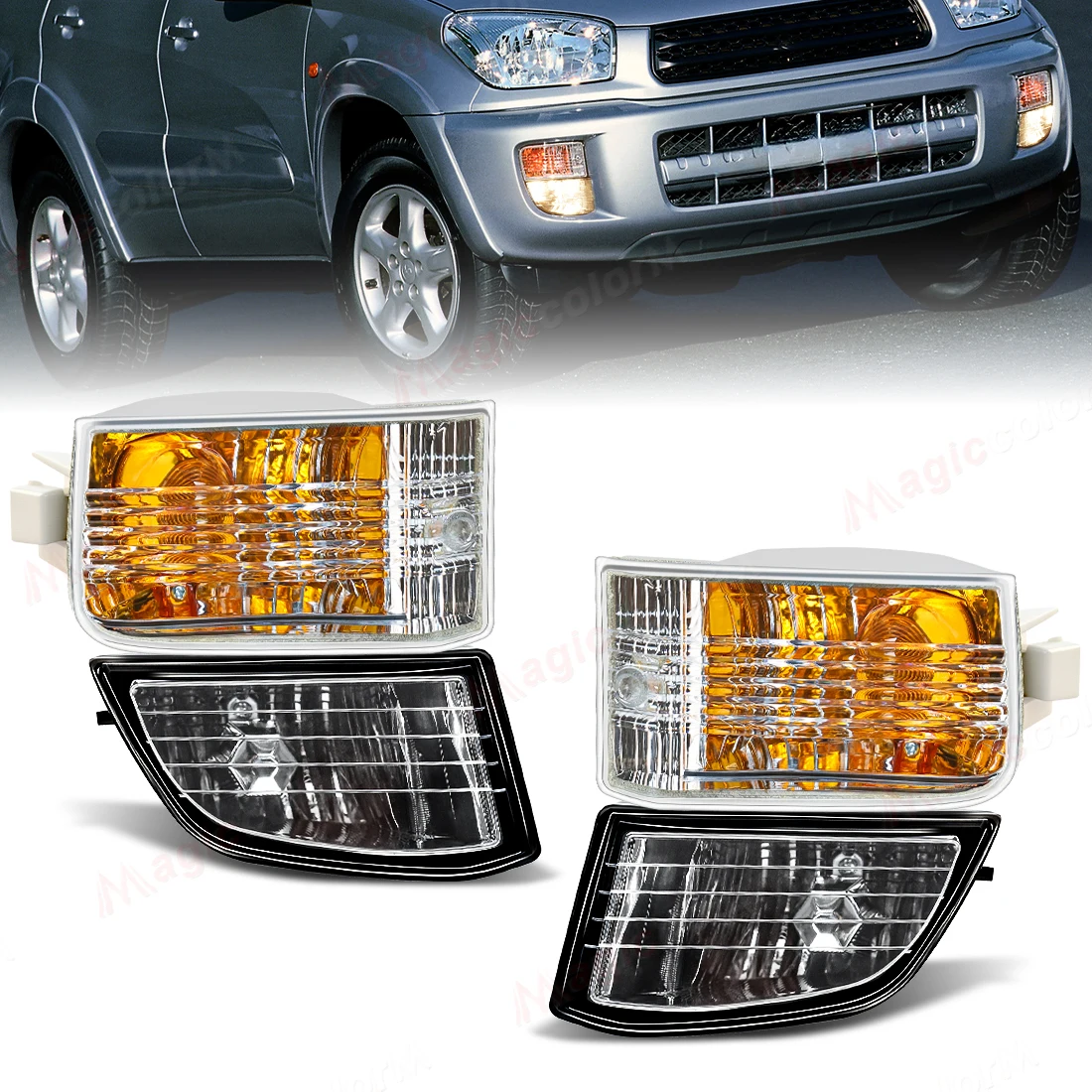 Фото Комплект передних противотуманных фар для Toyota RAV4 2000-2003: фонарь, указатель поворота, противотуманная фара в сборе, автоаксессуары №1