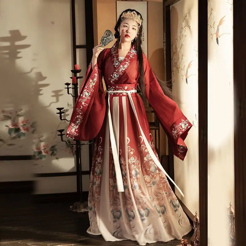 

Женское традиционное китайское платье Hanfu, карнавальный костюм принцессы для косплея, сценический танцевальный костюм Hanfu сине-красного цв...